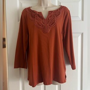 Croft & Barrow Terracotta Embroidered Blouse